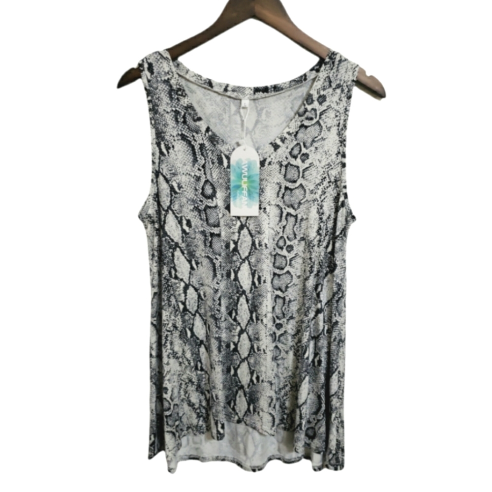Awuuffan Sleeveless Hi-low Black and Snakeskin Print Top Women's Size Large NWT